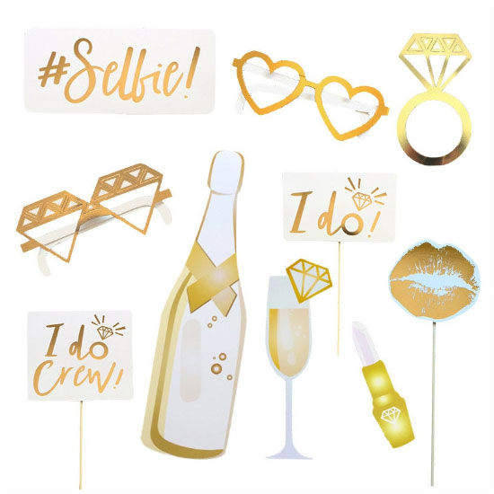 Bachelorette Party Photobooth Props (Gold) - Party Supplies in Canada